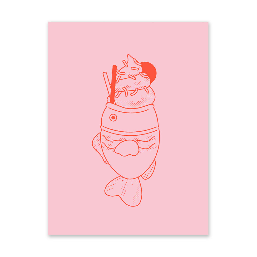 Pink and Red Fish Ice Cream Riso Print (8x6)(10945)