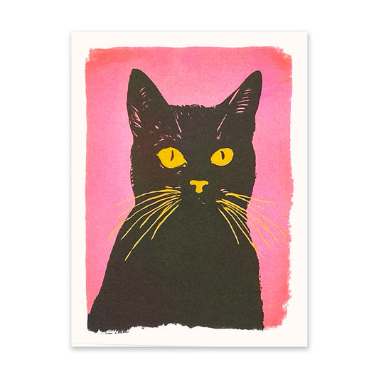 Retro Pink Cat Riso Print (6x8) (10948)