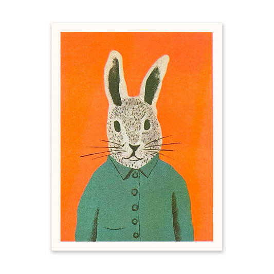 Cute Neon Rabbit Riso Print (6x8) (10949)