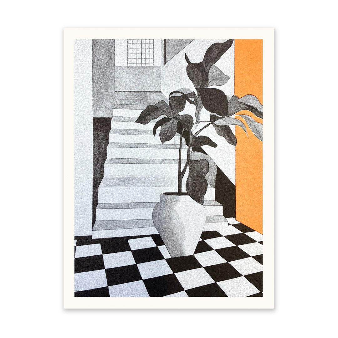 Black White & Orange Interior 1 Riso Print (8x6)(11281)