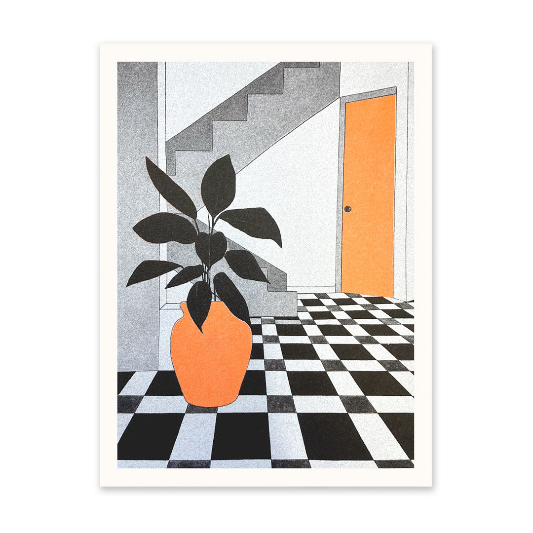 Black White & Orange Interior 2 Riso Print (8x6)(11282)