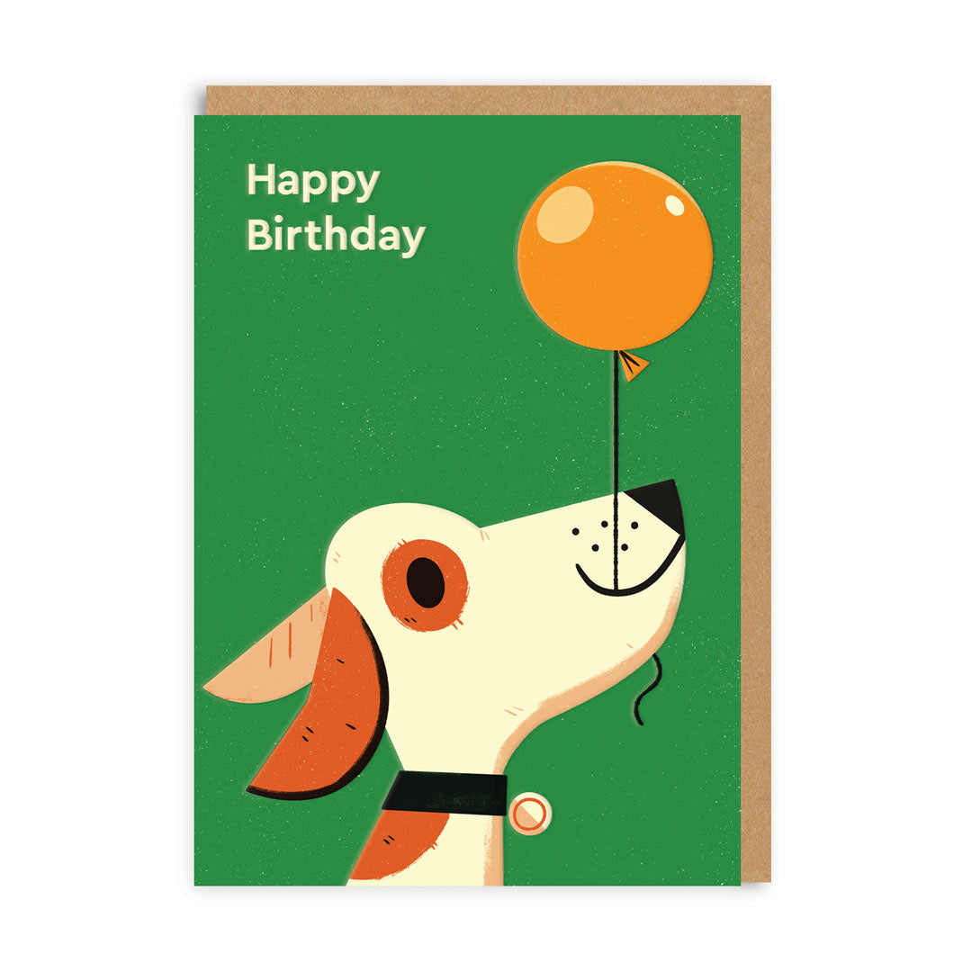 Green Birthday Card with dog and balloon
