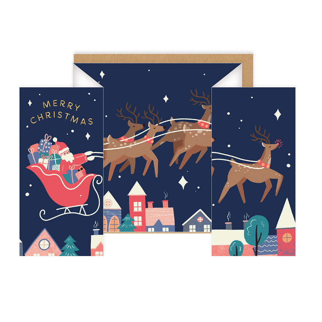 Santa's Sleigh Concertina Christmas Card