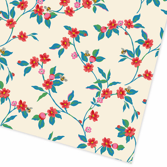 Cream Bee Floral Flat Giftwrap