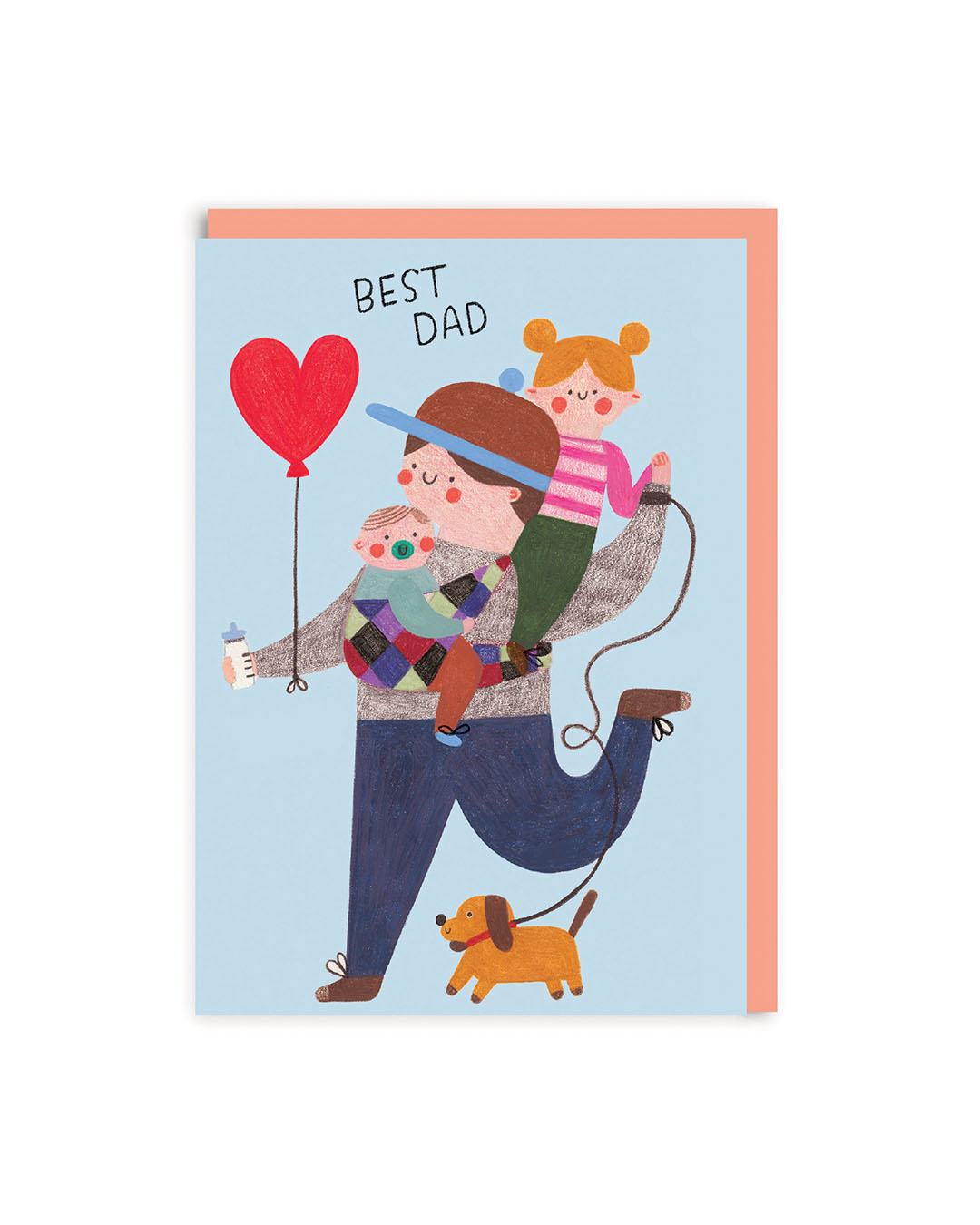 Dad with Kids and Dog Greeting Card