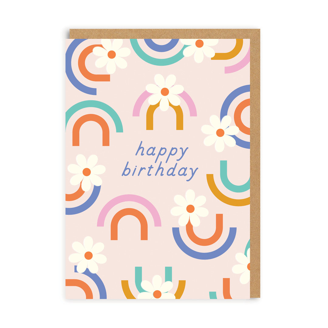Happy Birthday Floral Rainbow Greeting Card