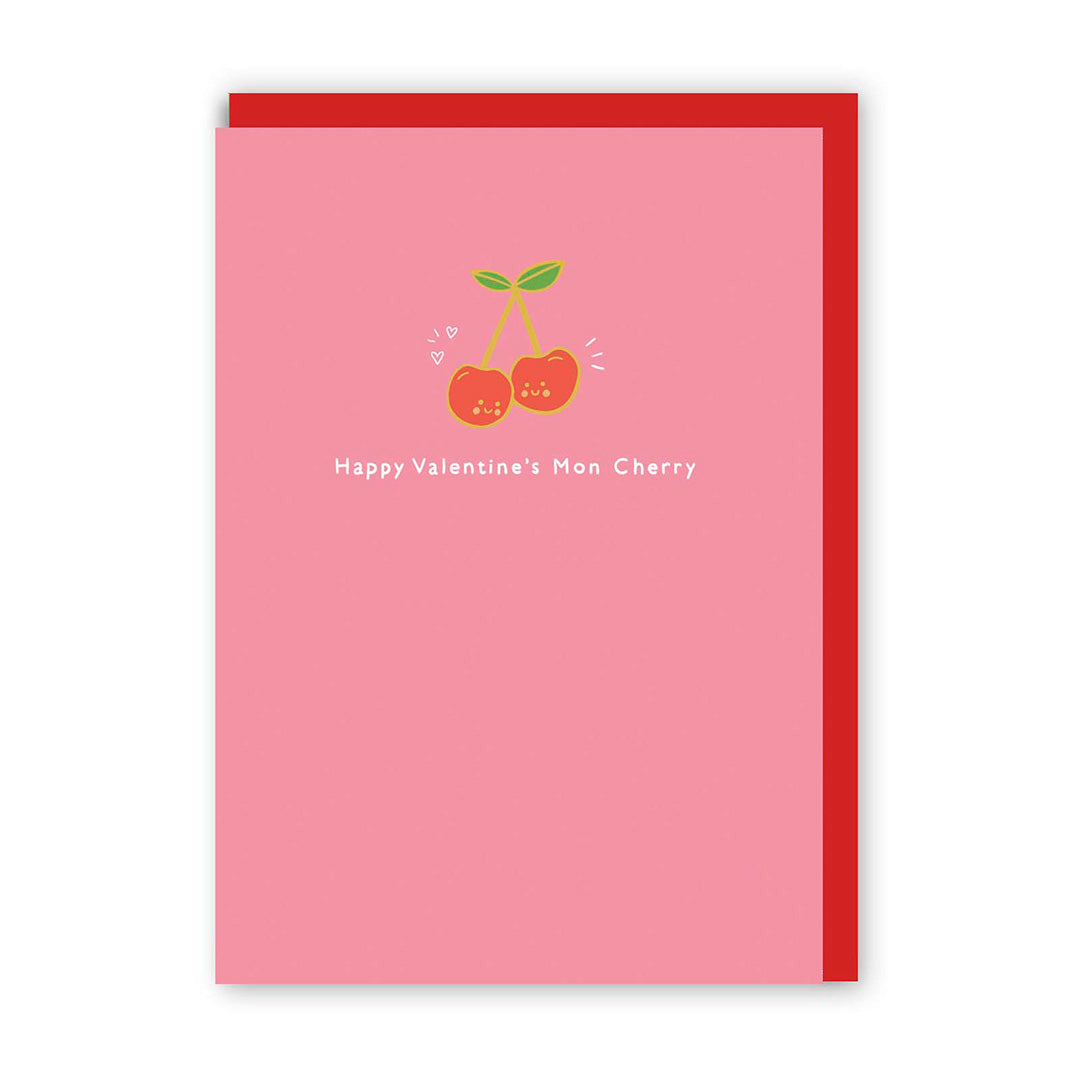Happy Valentine's Mon Cherry Enamel Pin Greeting Card