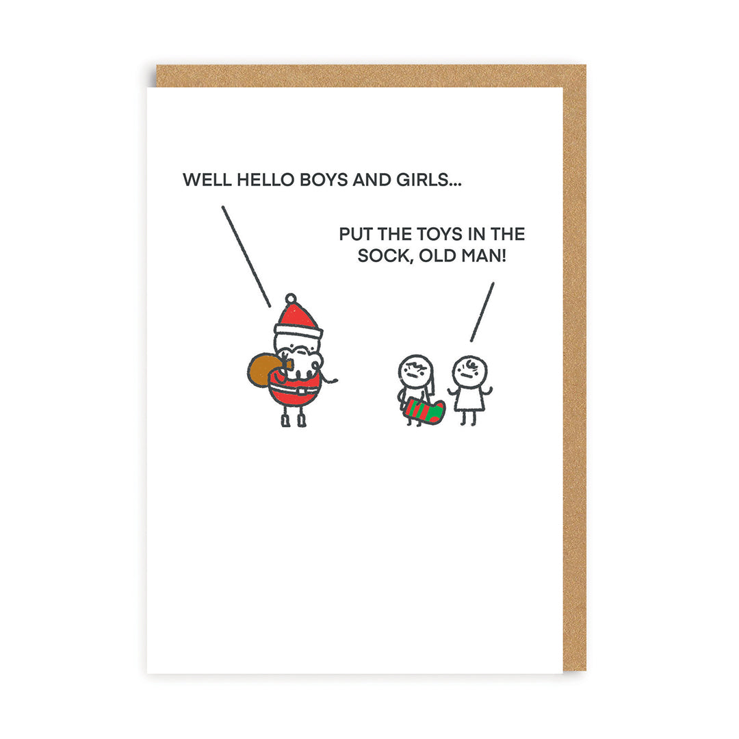 Put The Toys In The Sock, Old Man Greeting Card