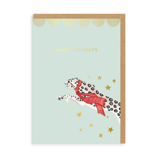 Happy Holidays Snow Leopard Christmas Card